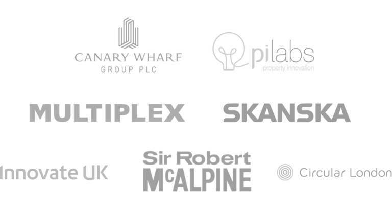 Logos of PiLabs, Canary Wharf Group, Multiplex, Skanska, and SRM