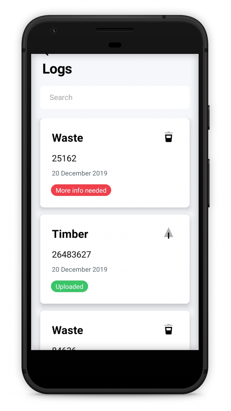 Qflow smartphone app waste and material records screen