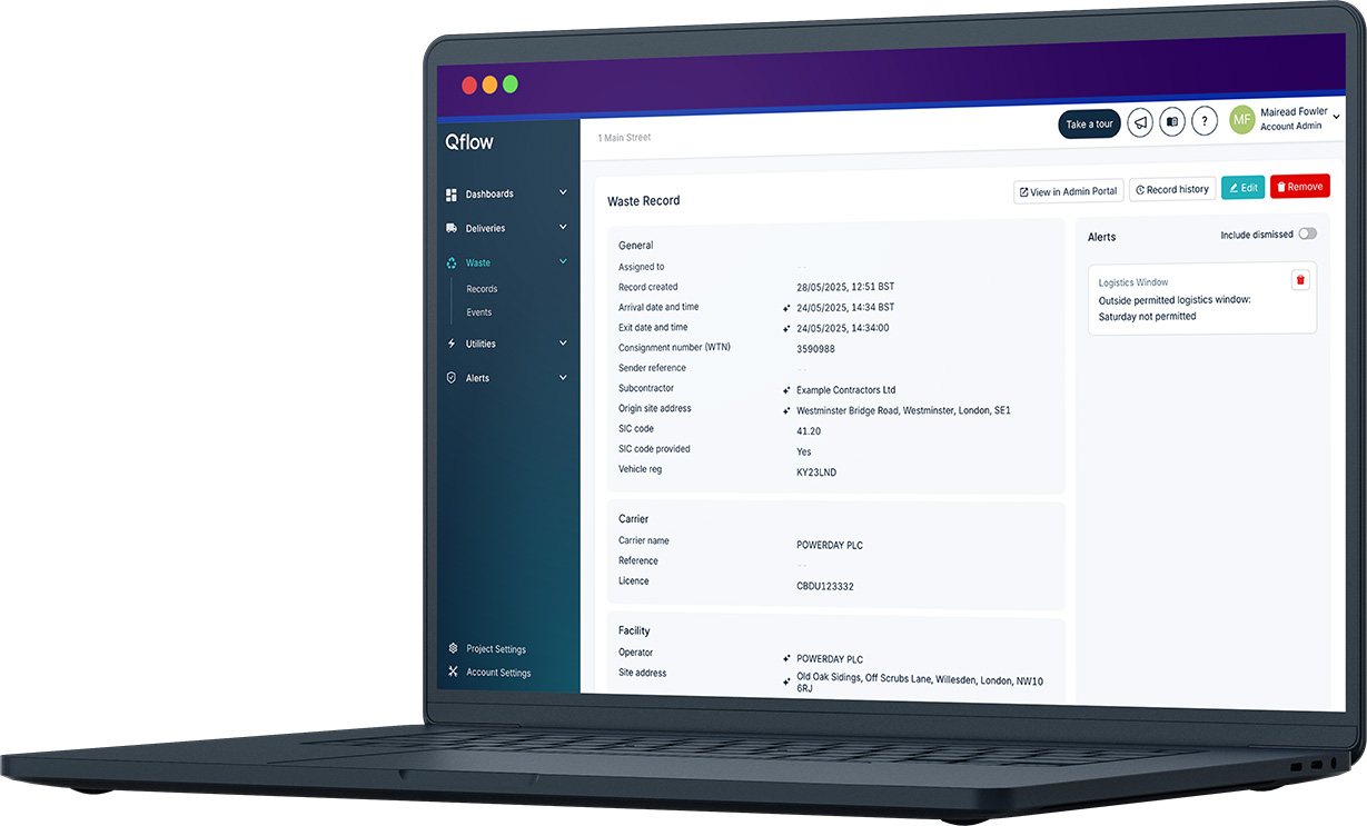 laptop showing how you can understand how your waste is managed using qflow